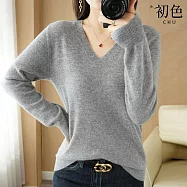 【初色】純色簡約V領針織長袖修身內搭打底衫針織毛衣上衣女上衣-共7色-39134(M-2XL可選) 2XL 灰色