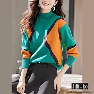 【Jilli~ko】幾何撞色套頭半高領針織衫 J12086 FREE 綠色