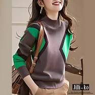 【Jilli~ko】幾何撞色套頭半高領針織衫 J12086 FREE 深卡其