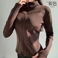 【初色】純色拼接休閒加絨拉鍊立領修身長袖騎行服運動外套女外套-共5色-39119(M-2XL可選) XL 咖啡色