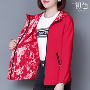 【初色】兩面穿純色迷彩短款長袖連帽夾克風衣外套女外套-共5色-39151(M-4XL可選) 4XL 紅色