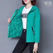 【初色】兩面穿純色迷彩短款長袖連帽夾克風衣外套女外套-共5色-39151(M-4XL可選) 3XL 綠色