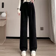 【MsMore】 歐棉闊腿高腰休閒窄版直筒雪尼爾加絨長西褲# 124267 3XL 黑色