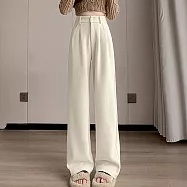 【MsMore】 歐棉闊腿高腰休閒窄版直筒雪尼爾加絨長西褲# 124267 L 杏色