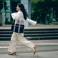 【一帆布包】帆布方形側背手提包- 深藍配淺灰