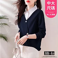 【Jilli~ko】假兩件翻領拼接華夫格時尚襯衫上衣女 J12110 FREE 藍色