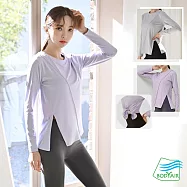 【BODYAIR嚴選】圓領側開綁結斜擺長袖上衣(瑜珈.慢跑.運動.健身.透氣.舞蹈.運動服) L 灰