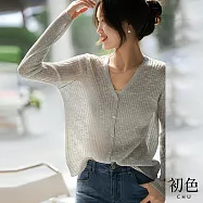 【初色】涼爽透氣防曬遮陽涼感空調V領長袖寬鬆中大尺碼開衫薄針織罩衫外套-共4色-69550(F可選) F 灰色