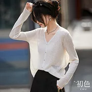 【初色】涼爽透氣防曬遮陽涼感空調V領長袖寬鬆中大尺碼開衫薄針織罩衫外套-共4色-69550(F可選) F 白色