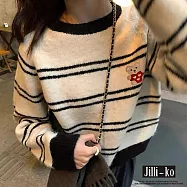 【Jilli~ko】法式刺繡愛心小熊短款條紋毛衣 J12108 FREE 白色