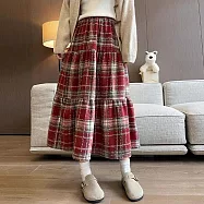 【AnZa】毛呢格紋復古風蛋糕裙A字裙(3色) FREE 紅色