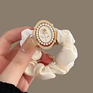 【JENG】百搭珍珠玫瑰花牌緞面大腸髮圈(99015) _白色
