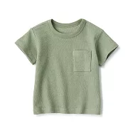 【MUJI 無印良品】幼兒容易穿脫鬆餅紋圓領短袖T恤 80 煙燻綠