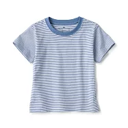 【MUJI 無印良品】幼兒容易穿脫天竺圓領短袖T恤 80 藍橫紋