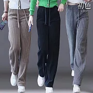 【初色】休閒純色百搭垂感高腰顯瘦燈芯絨坑條闊腿褲寬褲長褲-共4色-39483(M/L可選) M 黑色