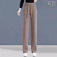 【初色】休閒純色百搭垂感高腰顯瘦燈芯絨坑條闊腿褲寬褲長褲-共4色-39483(M/L可選) L 卡其色