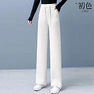 【初色】休閒純色百搭垂感高腰顯瘦燈芯絨坑條闊腿褲寬褲長褲-共4色-39483(M/L可選) L 白色