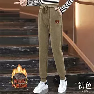 【初色】高腰顯瘦小熊燈芯絨哈倫褲休閒褲寬褲長褲-共4色-39481(M-3XL可選) M 燕麥色