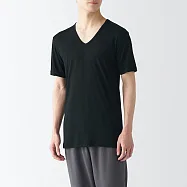 【MUJI 無印良品】男涼爽柔滑V領短袖T恤 L 黑色