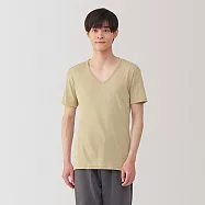 【MUJI 無印良品】男清爽舒適棉質V領短袖T恤 M 米色