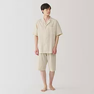 【MUJI 無印良品】男無側縫泡泡紗短袖家居睡衣 XL 米色直紋