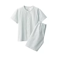 【MUJI 無印良品】兒童無側縫泡泡紗短袖家居睡衣 120-130cm 淺藍直紋