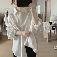 【ACheter】 大口袋襯衫寬鬆大碼蝙蝠型顯瘦簡約開叉中長款棉質上衣# 124274 L 白色