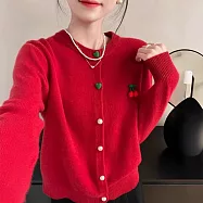 【MsMore】 毛衣圓領韓系小個子百搭針織新年櫻桃佳人長袖短版上衣# 124281 FREE 紅色