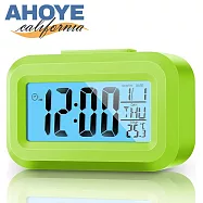 【AHOYE】輕巧便攜LED燈光可計時大數字電子鬧鐘 螢光綠