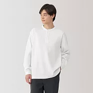 【MUJI 無印良品】男抗UV速乾鬆餅紋亨利領長袖T恤 L 柔白
