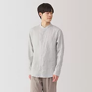 【MUJI 無印良品】男亞麻水洗立領長袖襯衫 S 淺灰