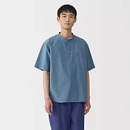 【MUJI 無印良品】男涼感亨利領短袖布帛T恤 S 淺藍