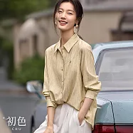 【初色】簡約風肌理棉麻感翻領單排釦長袖襯衫上衣女上衣-黃色-10202(M-2XL可選) M 黃色