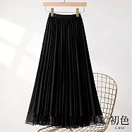 【初色】網紗素色百褶高腰顯瘦下擺魚尾半身裙-共3色-33045(M-XL可選) L 黑色