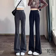 【初色】運動風低腰顯瘦抽繩收腰喇叭褲寬褲長褲休閒褲-共2色3款-33085(M-XL可選) M 深灰色常規款