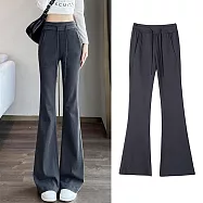 【初色】運動風低腰顯瘦抽繩收腰喇叭褲寬褲長褲休閒褲-共2色3款-33085(M-XL可選) M 深灰色常規款