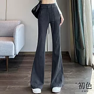 【初色】運動風低腰顯瘦抽繩收腰喇叭褲寬褲長褲休閒褲-共2色3款-33085(M-XL可選) L 深灰色加長款