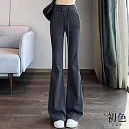 【初色】運動風低腰顯瘦抽繩收腰喇叭褲寬褲長褲休閒褲-共2色3款-33085(M-XL可選) L 深灰色小個子