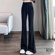 【初色】運動風低腰顯瘦抽繩收腰喇叭褲寬褲長褲休閒褲-共2色3款-33085(M-XL可選) L 黑色小個子