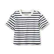 【MUJI 無印良品】幼兒容易穿脫粗織粗織圓領短袖T恤 80 深藍橫紋