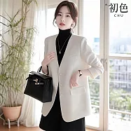 【初色】小香風純色簡約寬鬆V領排扣西裝外套女外套-白色-10183(M-XL可選) M 白色