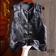 【初色】新中式中國風刺繡盤扣圓領無袖背心女背心-共3色-10147-共3色-10147(M-2XL可選) XL 黑色