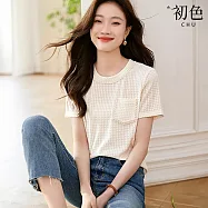 【初色】小香風純色圓領百搭彈性短袖T恤上衣女上衣-白色-33467(M-2XL可選) M 白色