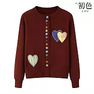 【初色】甜美風愛心刺繡單排彩釦圓領長袖毛衣針織衫外套上衣女上衣-共4色-10282(F可選) F 紅色