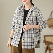 【ACheter】 格子襯衫寬鬆韓版時尚休閒磨毛長袖連帽中長外罩上衣# 124377 M 杏色