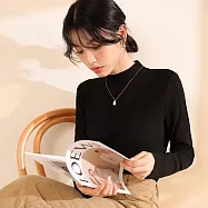 【AnZa】德絨輕磨毛半高領內搭打底上衣 M 黑色