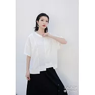 O-ni O-ni進口舒適超透氣羅馬棉圓領寬鬆剪裁拼接修身質感有型實穿短袖上衣(品質保證)_2925 F 白色