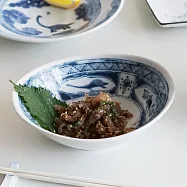 【日本Awasaka】美濃燒|江戶筆墨 陶瓷橢圓深盤14.5cm ‧ 水龍