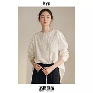 ltyp旅途原品 60支精梳棉新中式提花襯衫上衣 條紋文藝休閒襯衣女 M L M 原白色-色織鉛筆線