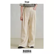 ltyp旅途原品 重磅100%亞麻直筒寬鬆及地褲 極簡鬆弛休閒褲女春季 M L L 杏仁米